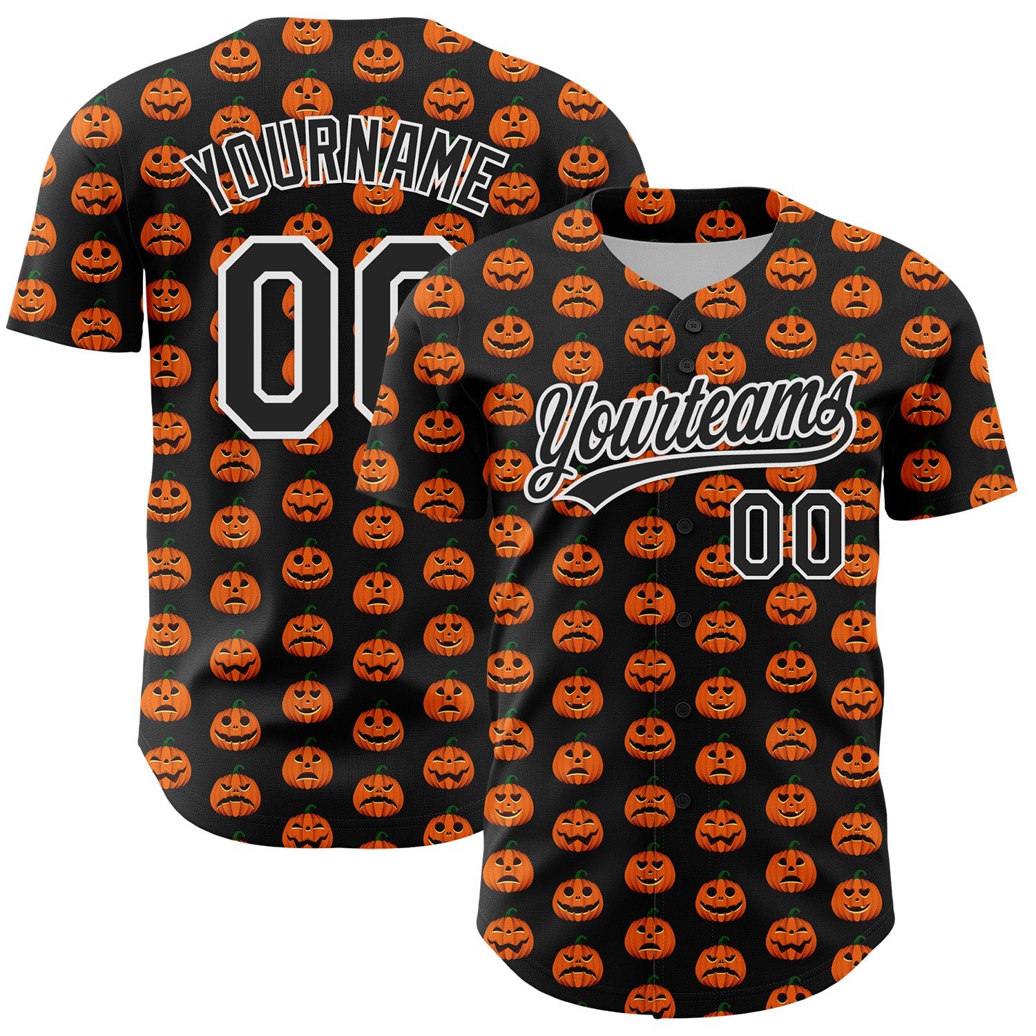 Custom Black White 3D Halloween Authentic Baseball Jersey - Sky-Custom