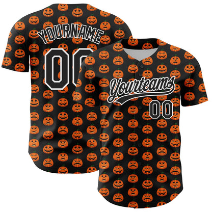 Custom Black White 3D Halloween Authentic Baseball Jersey - Sky-Custom
