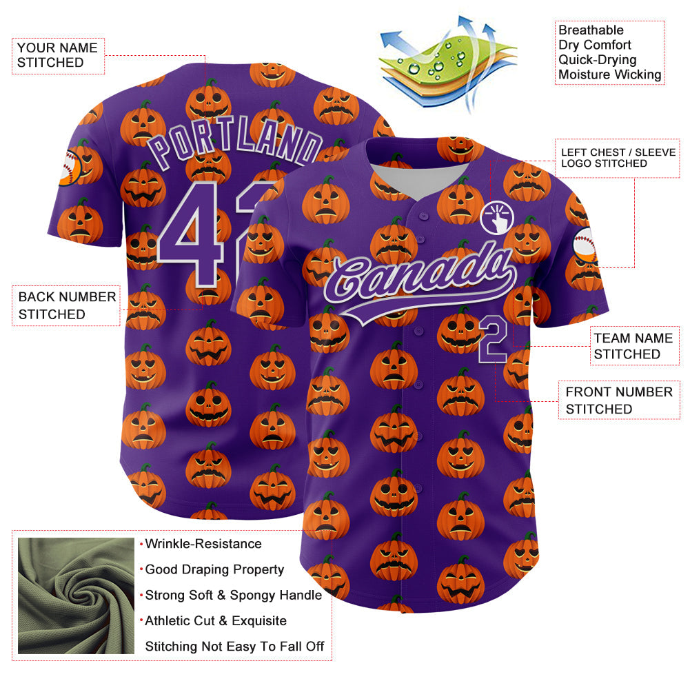 Custom Purple White 3D Halloween Authentic Baseball Jersey - Sky-Custom