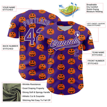 Custom Purple White 3D Halloween Authentic Baseball Jersey - Sky-Custom