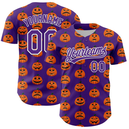Custom Purple White 3D Halloween Authentic Baseball Jersey - Sky-Custom