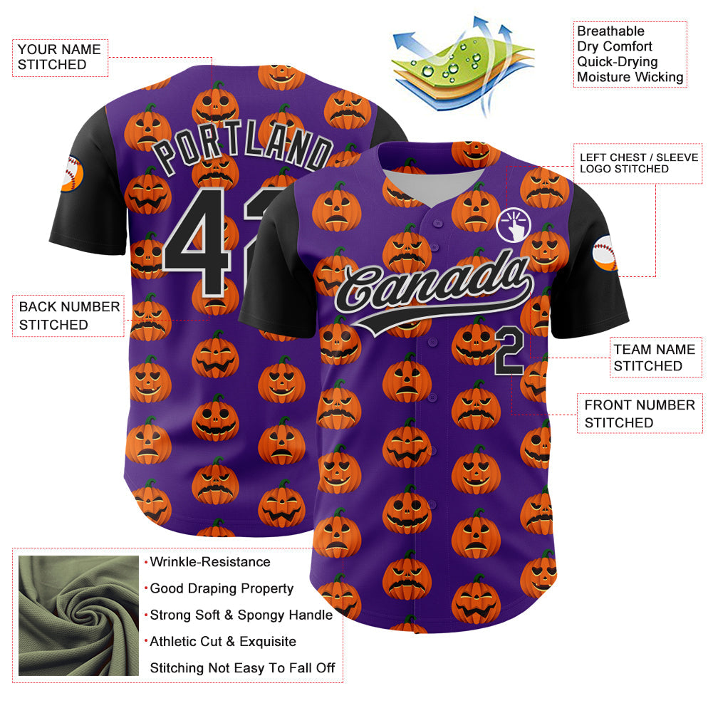 Custom Purple Black-White 3D Halloween Authentic Baseball Jersey - Sky-Custom