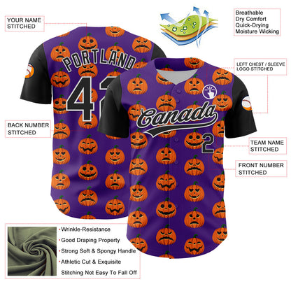 Custom Purple Black-White 3D Halloween Authentic Baseball Jersey - Sky-Custom