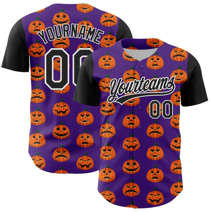 Custom Purple Black-White 3D Halloween Authentic Baseball Jersey - Sky-Custom