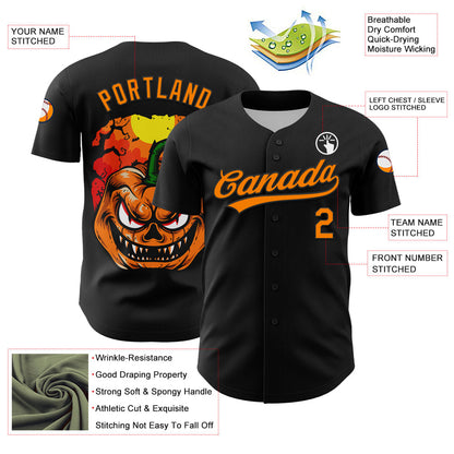 Custom Black Bay Orange 3D Halloween Authentic Baseball Jersey - Sky-Custom