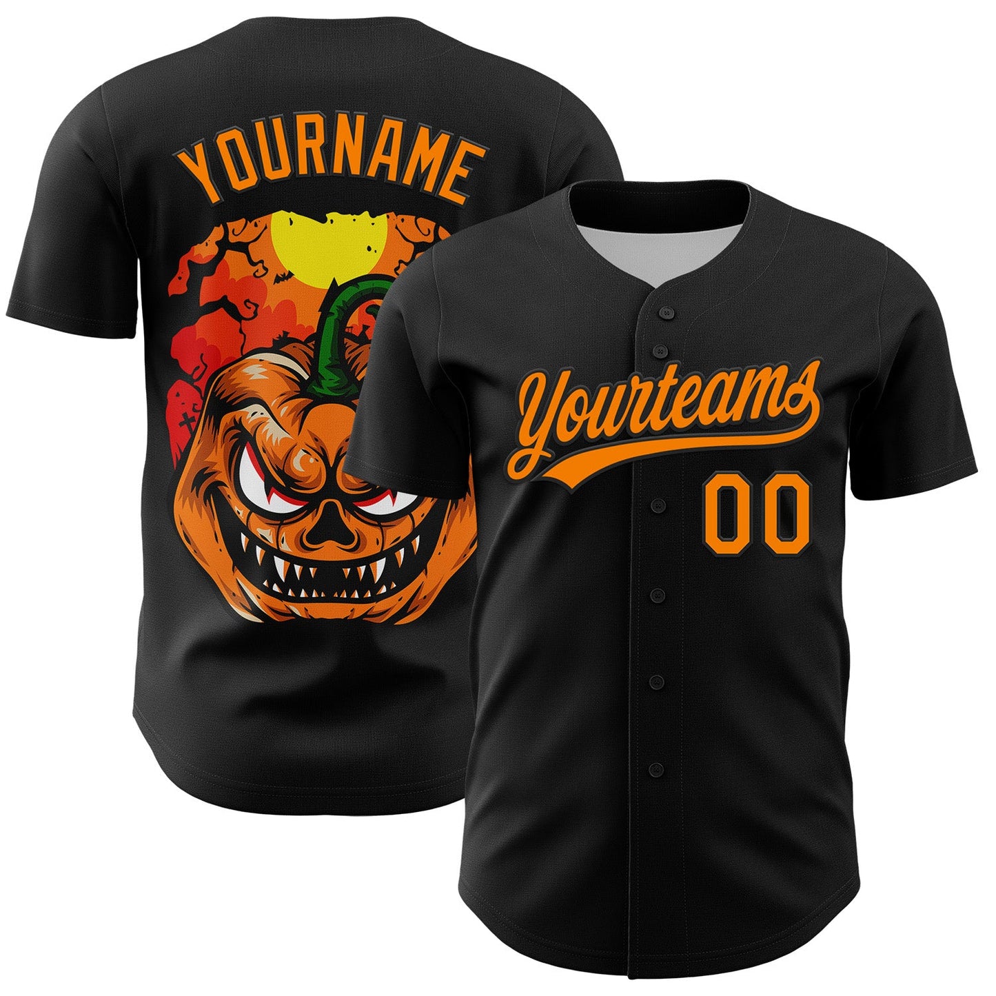 Custom Black Bay Orange 3D Halloween Authentic Baseball Jersey - Sky-Custom