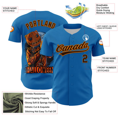 Custom Blue Brown-Bay Orange 3D Halloween Authentic Baseball Jersey - Sky-Custom