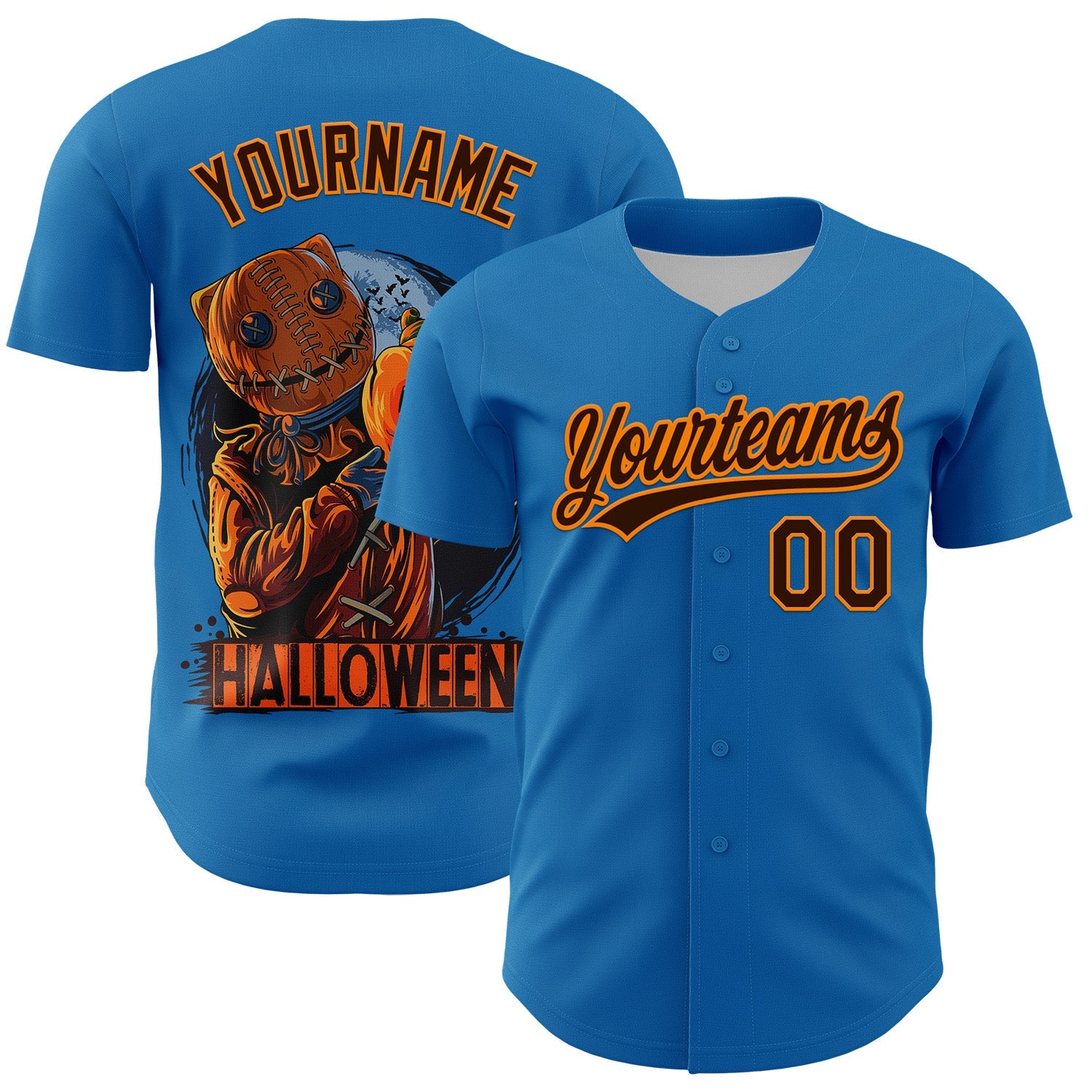 Custom Blue Brown-Bay Orange 3D Halloween Authentic Baseball Jersey - Sky-Custom
