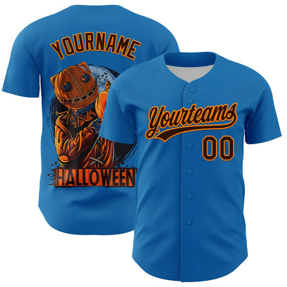 Custom Blue Brown-Bay Orange 3D Halloween Authentic Baseball Jersey - Sky-Custom
