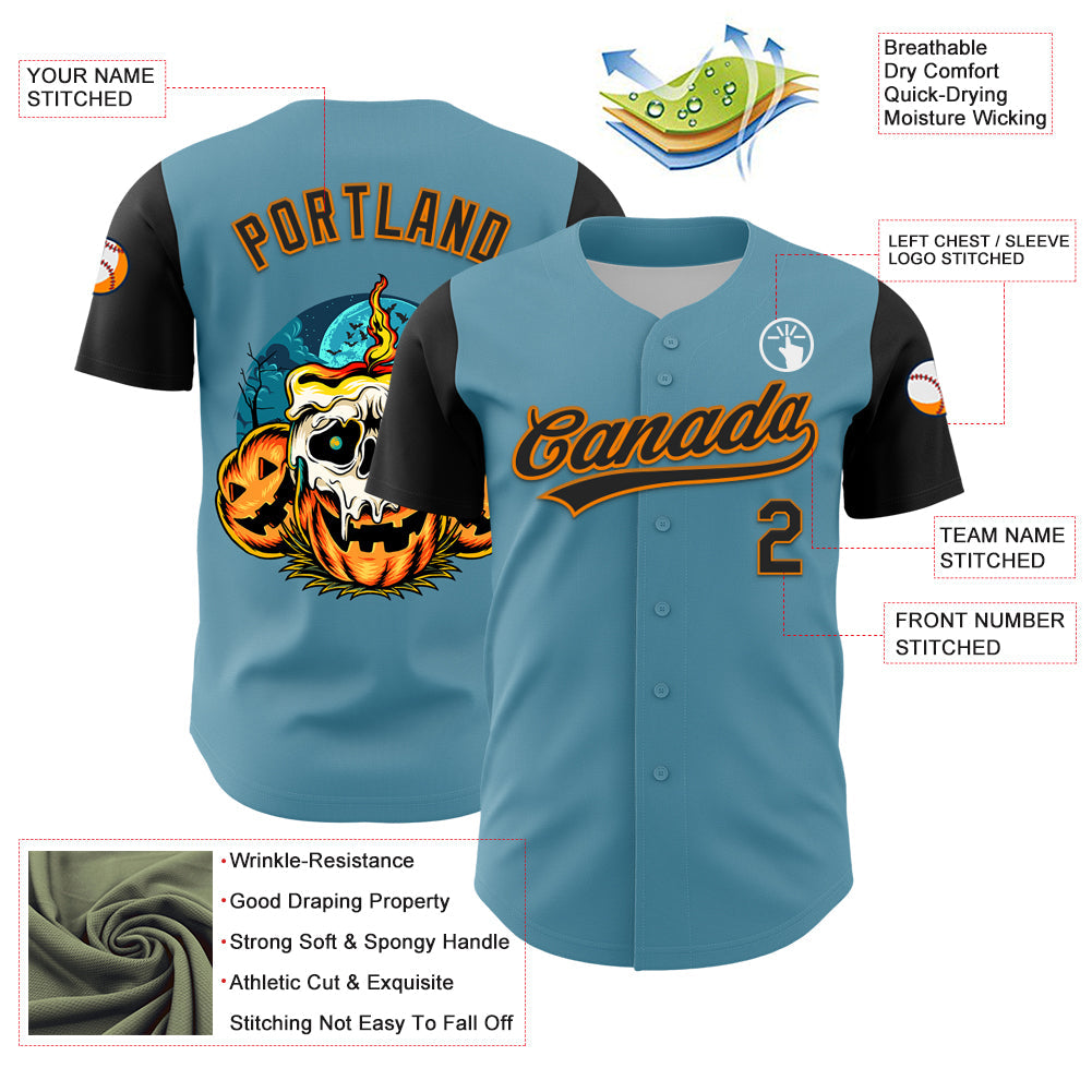 Custom Shadow Blue Black-Bay Orange 3D Halloween Authentic Baseball Jersey - Sky-Custom
