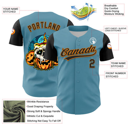 Custom Shadow Blue Black-Bay Orange 3D Halloween Authentic Baseball Jersey - Sky-Custom