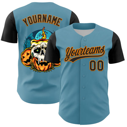 Custom Shadow Blue Black-Bay Orange 3D Halloween Authentic Baseball Jersey - Sky-Custom