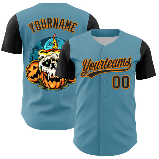 Custom Shadow Blue Black-Bay Orange 3D Halloween Authentic Baseball Jersey - Sky-Custom