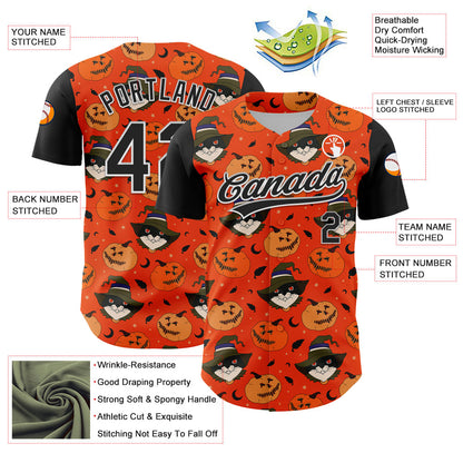 Custom Orange Black-White 3D Halloween Authentic Baseball Jersey - Sky-Custom