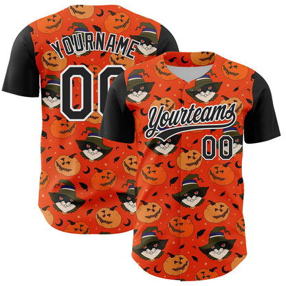 Custom Orange Black-White 3D Halloween Authentic Baseball Jersey - Sky-Custom