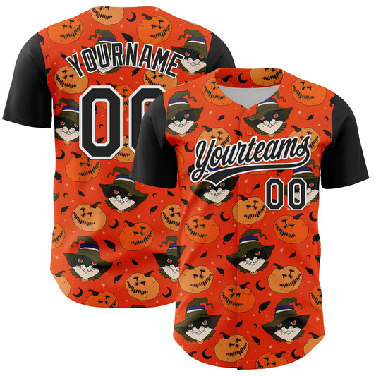 Custom Orange Black-White 3D Halloween Authentic Baseball Jersey - Sky-Custom