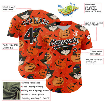Custom Orange Black-White 3D Halloween Authentic Baseball Jersey - Sky-Custom