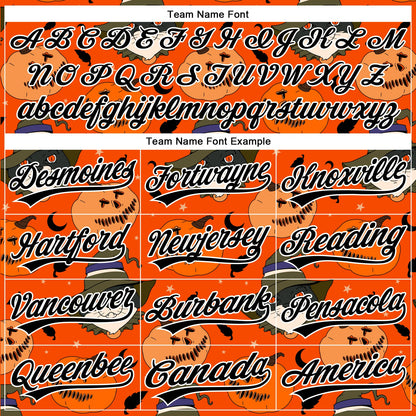 Custom Orange Black-White 3D Halloween Authentic Baseball Jersey - Sky-Custom