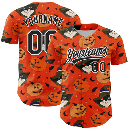 Custom Orange Black-White 3D Halloween Authentic Baseball Jersey - Sky-Custom