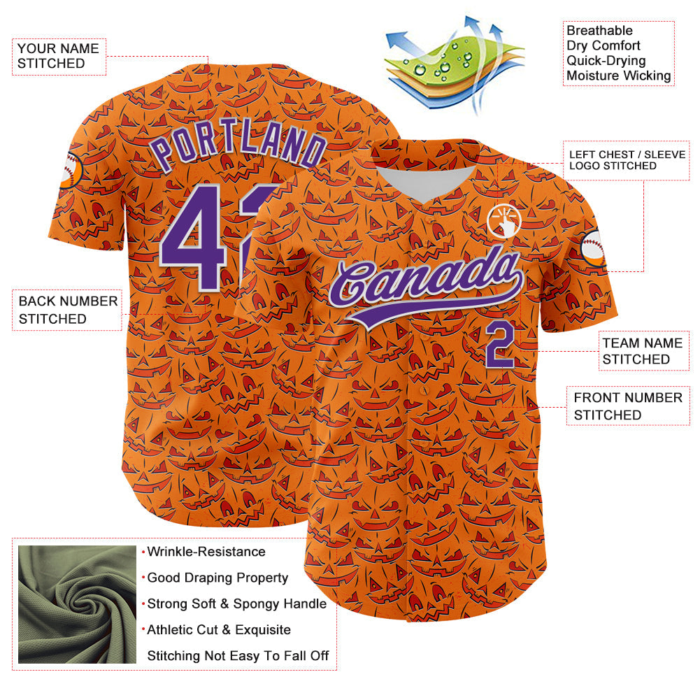Custom Bay Orange Purple-White 3D Halloween Authentic Baseball Jersey - Sky-Custom