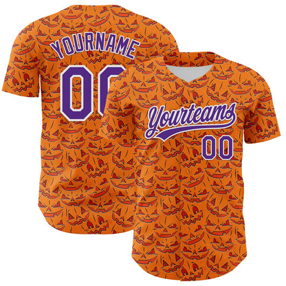 Custom Bay Orange Purple-White 3D Halloween Authentic Baseball Jersey - Sky-Custom