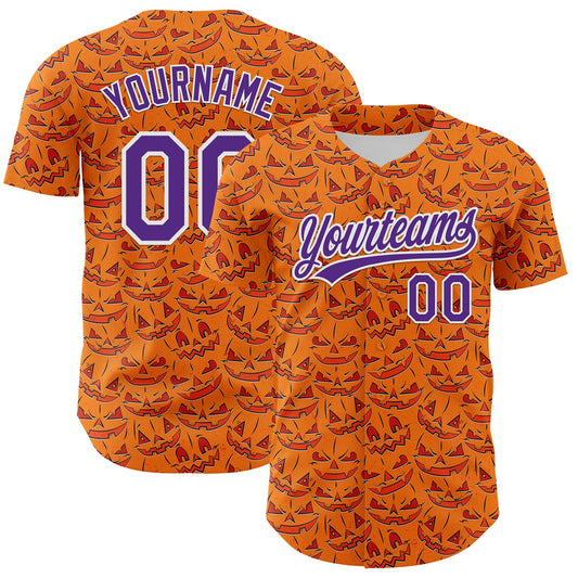 Custom Bay Orange Purple-White 3D Halloween Authentic Baseball Jersey - Sky-Custom