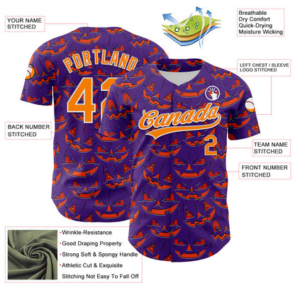 Custom Purple Bay Orange-White 3D Halloween Authentic Baseball Jersey - Sky-Custom