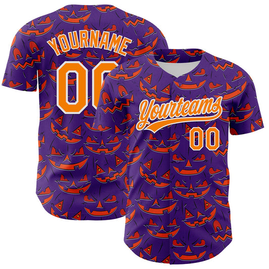 Custom Purple Bay Orange-White 3D Halloween Authentic Baseball Jersey - Sky-Custom