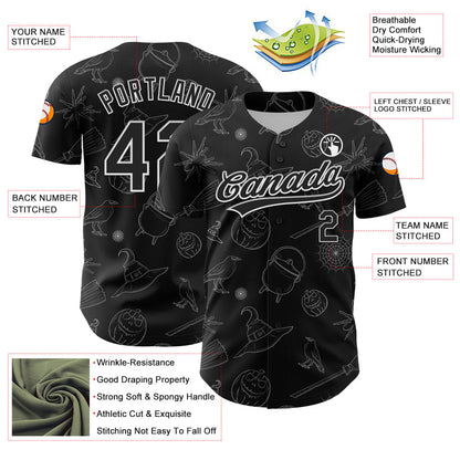 Custom Black White 3D Halloween Authentic Baseball Jersey - Sky-Custom