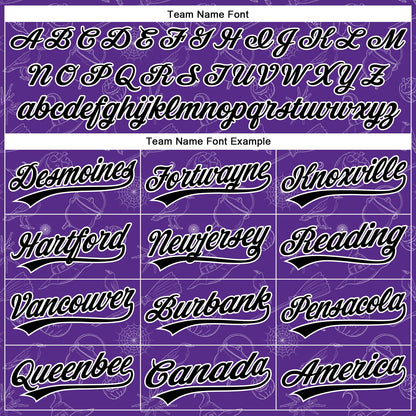 Custom Purple Black-White 3D Halloween Authentic Baseball Jersey - Sky-Custom