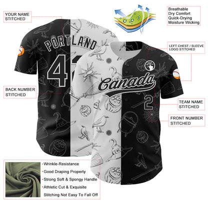 Custom Black White 3D Halloween Authentic Baseball Jersey - Sky-Custom