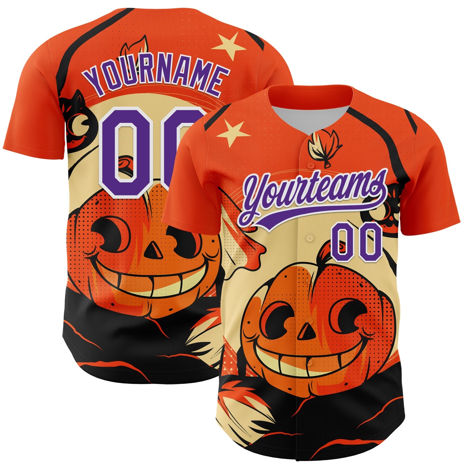 Custom Orange Purple-White 3D Halloween Authentic Baseball Jersey - Sky-Custom