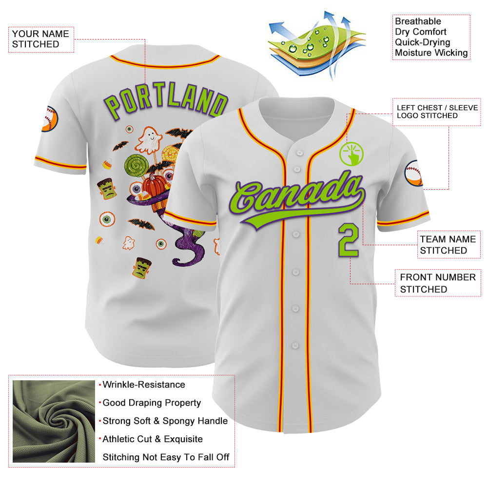 Custom White Neon Green Purple Gold-Red 3D Halloween Authentic Baseball Jersey - Sky-Custom