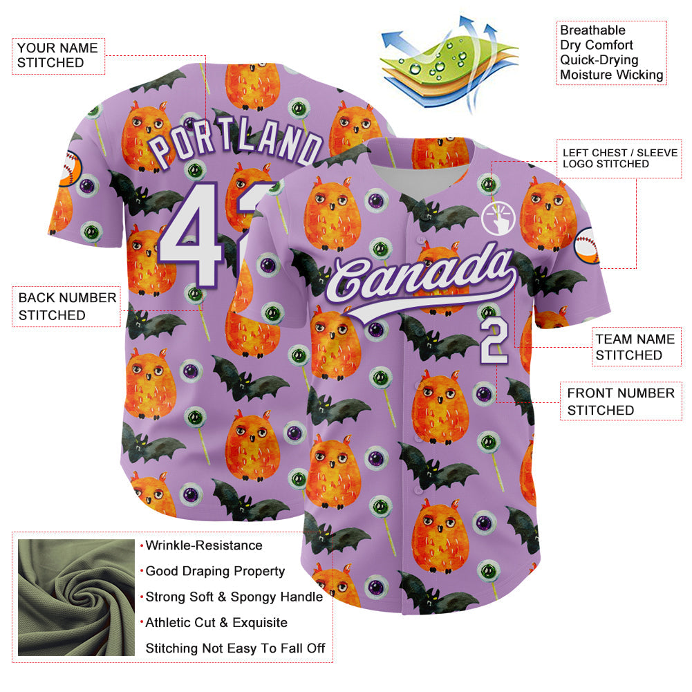 Custom Light Purple White-Purple 3D Halloween Authentic Baseball Jersey - Sky-Custom