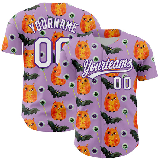 Custom Light Purple White-Purple 3D Halloween Authentic Baseball Jersey - Sky-Custom