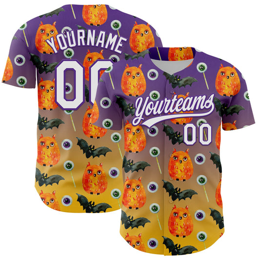 Custom Purple White-Yellow 3D Halloween Authentic Baseball Jersey - Sky-Custom