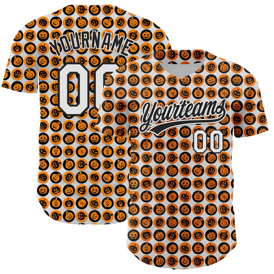 Custom White Orange-Black 3D Halloween Authentic Baseball Jersey - Sky-Custom