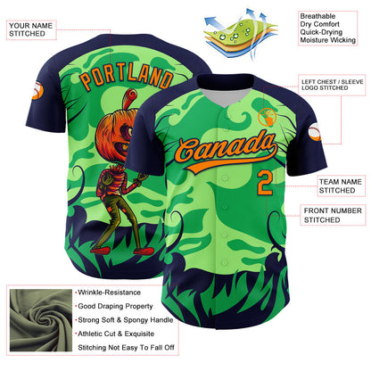 Custom Neon Green Bay Orange-Navy 3D Halloween Authentic Baseball Jersey - Sky-Custom