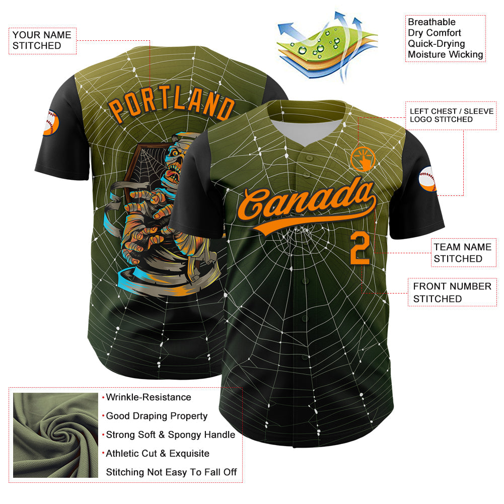 Custom Black Bay Orange 3D Halloween Authentic Baseball Jersey - Sky-Custom