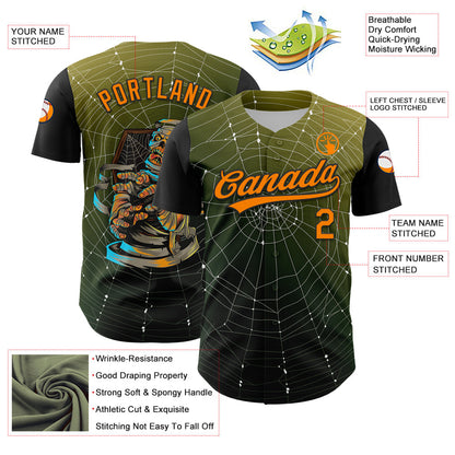 Custom Black Bay Orange 3D Halloween Authentic Baseball Jersey - Sky-Custom