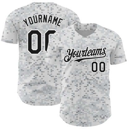 Custom Camo Black-White 3D Arctic Camouflage Authentic Baseball Jersey - Sky-Custom