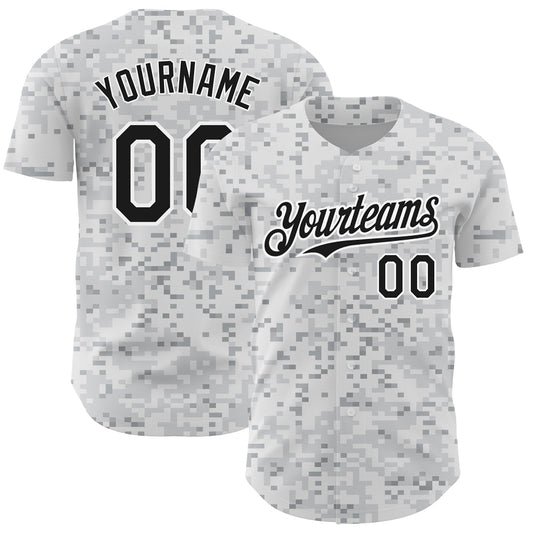 Custom Camo Black-White 3D Arctic Camouflage Authentic Baseball Jersey - Sky-Custom
