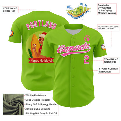 Custom Neon Green Pink-White 3D Funny Christmas Authentic Baseball Jersey - Sky-Custom