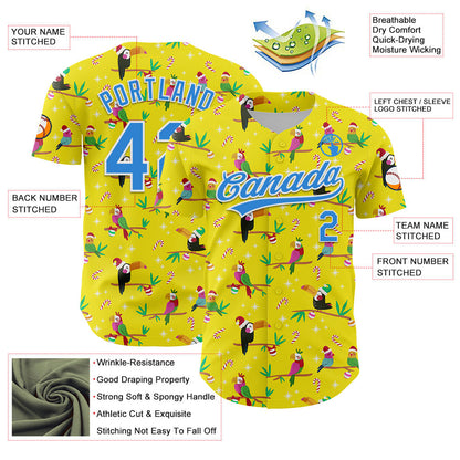 Custom Light Yellow Electric Blue-White 3D Funny Christmas Authentic Baseball Jersey - Sky-Custom