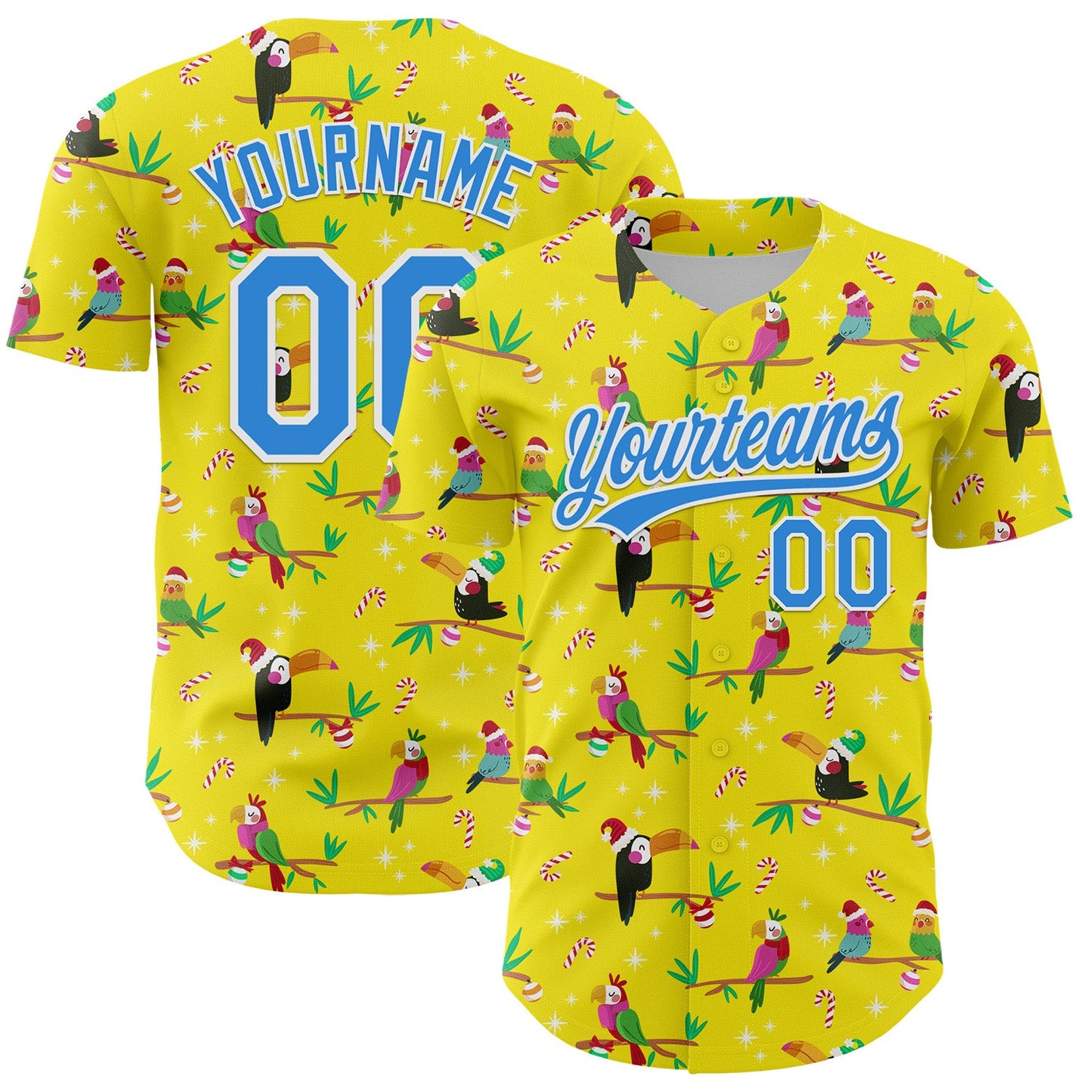 Custom Light Yellow Electric Blue-White 3D Funny Christmas Authentic Baseball Jersey - Sky-Custom