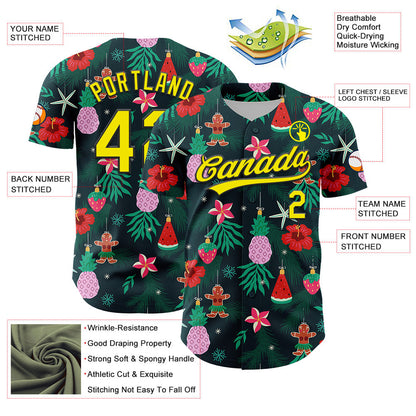 Custom Green Light Yellow-Black 3D Funny Christmas Authentic Baseball Jersey - Sky-Custom
