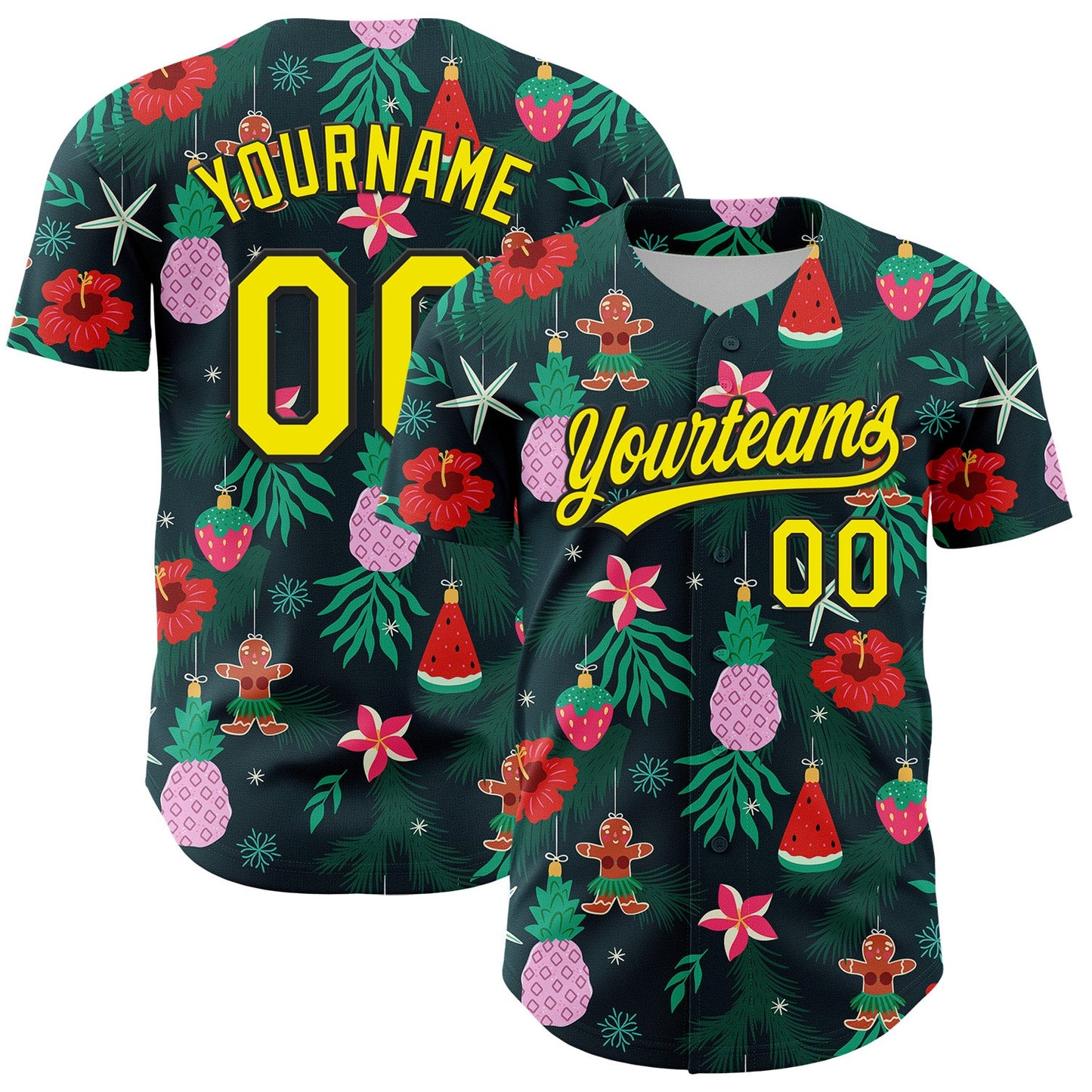 Custom Green Light Yellow-Black 3D Funny Christmas Authentic Baseball Jersey - Sky-Custom