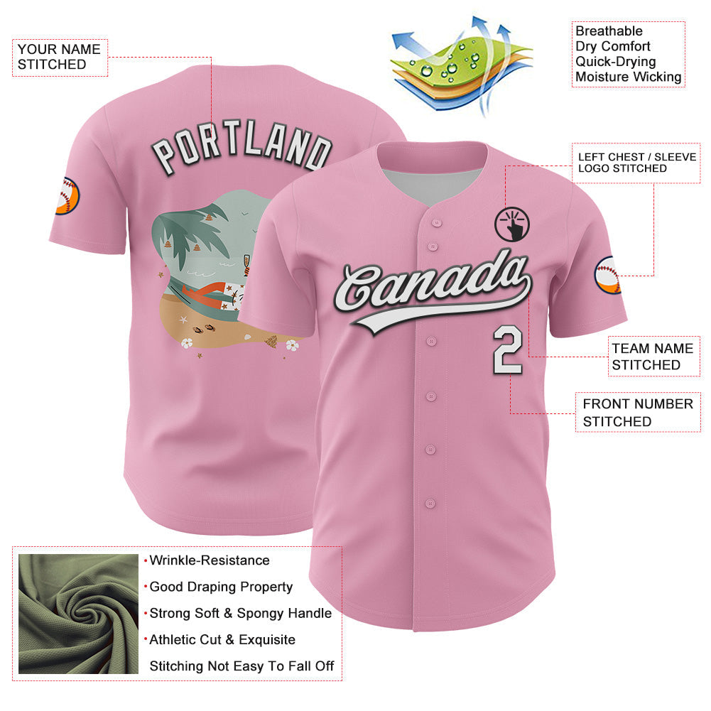 Custom Light Pink White-Black 3D Funny Christmas Authentic Baseball Jersey - Sky-Custom