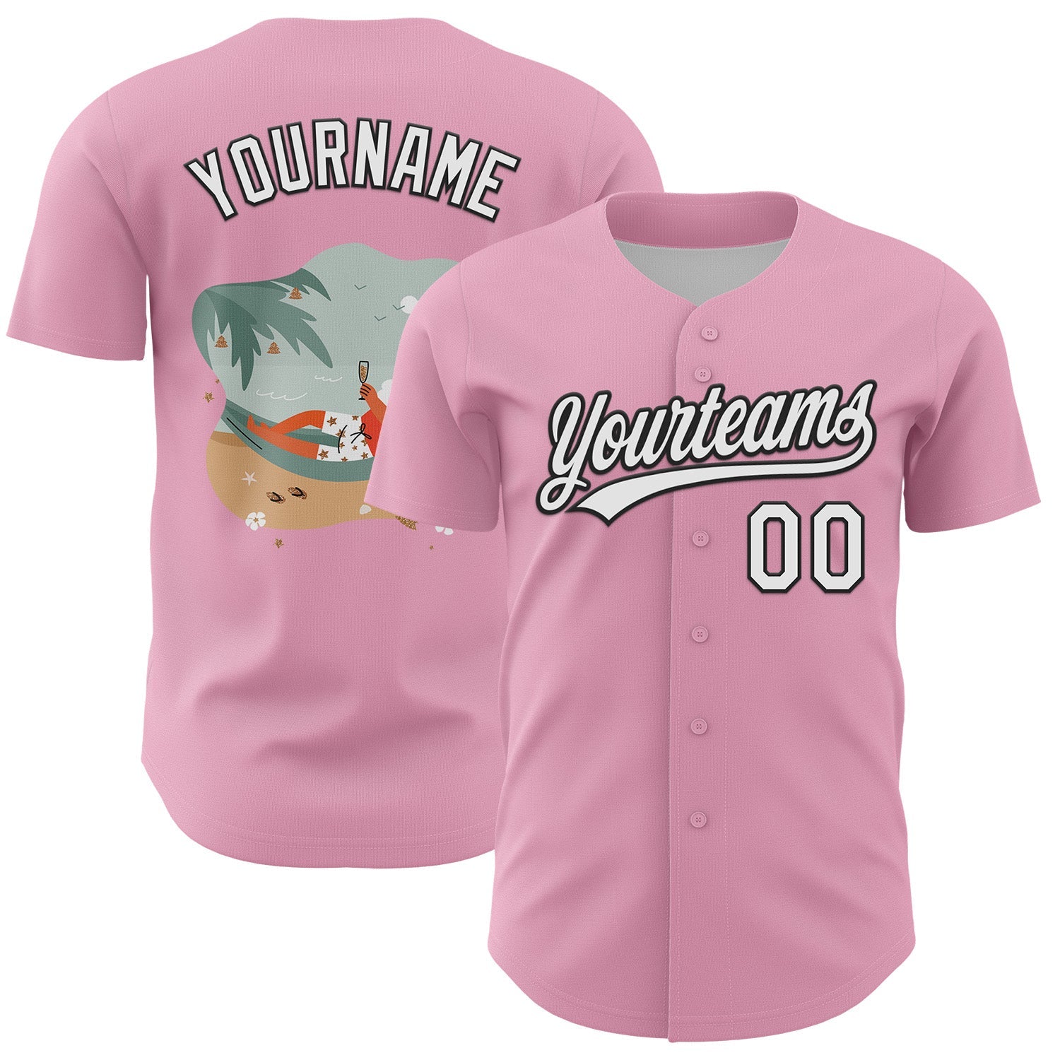 Custom Light Pink White-Black 3D Funny Christmas Authentic Baseball Jersey - Sky-Custom