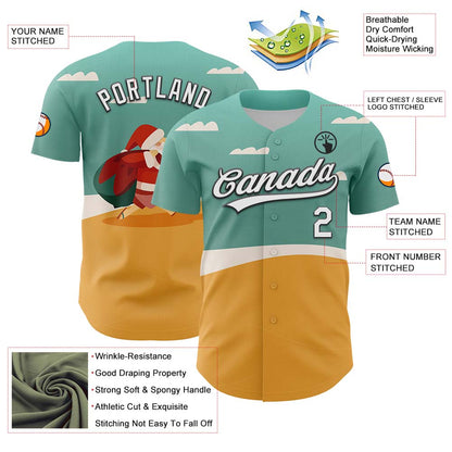 Custom Teal Black-Old Gold 3D Funny Christmas Authentic Baseball Jersey - Sky-Custom